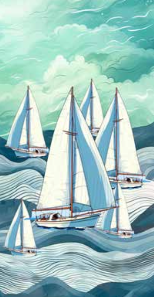 Patterned Beach Towels made with 100% cotton along with multiple sailboats on it - Headway