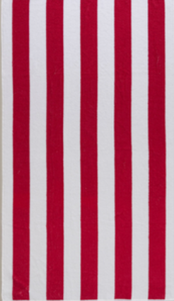 Fuchsia/White Cabana beach towel with strip motifs by Minoa Home.