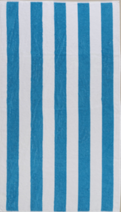 Blue/White Cabana beach towel with strip motifs by Minoa Home.
