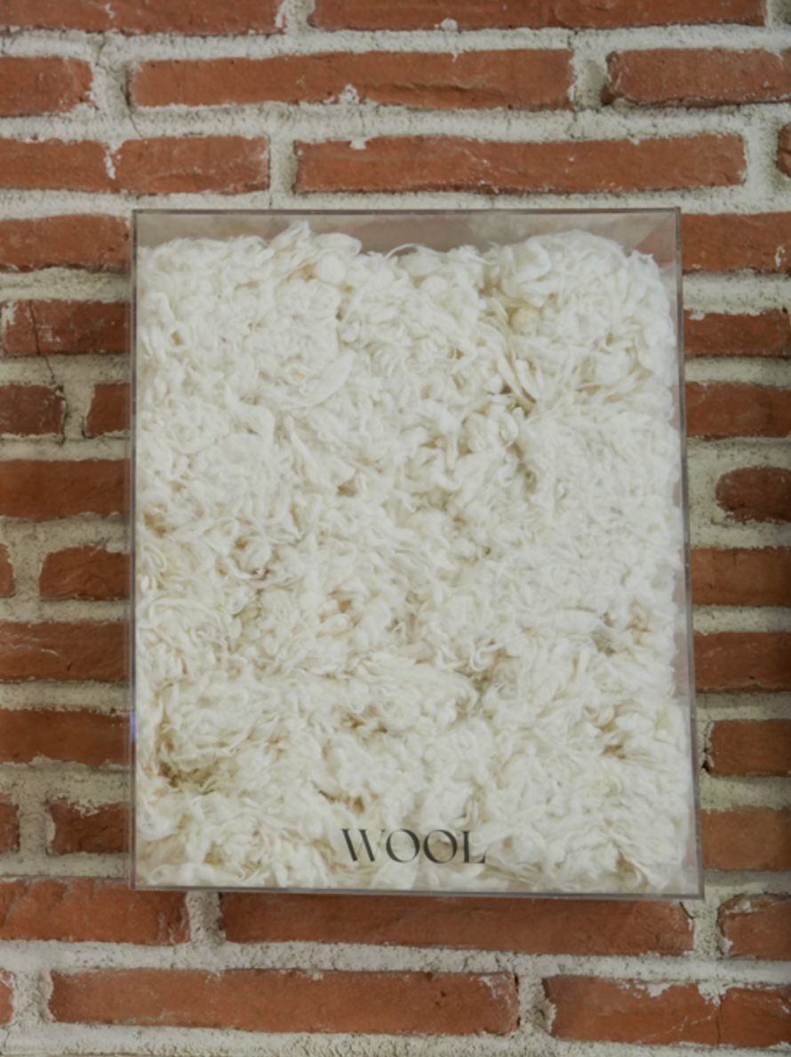 Wool inside a plastic container