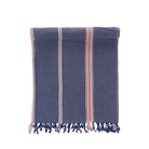 Blue towel with pink stripes on a white background