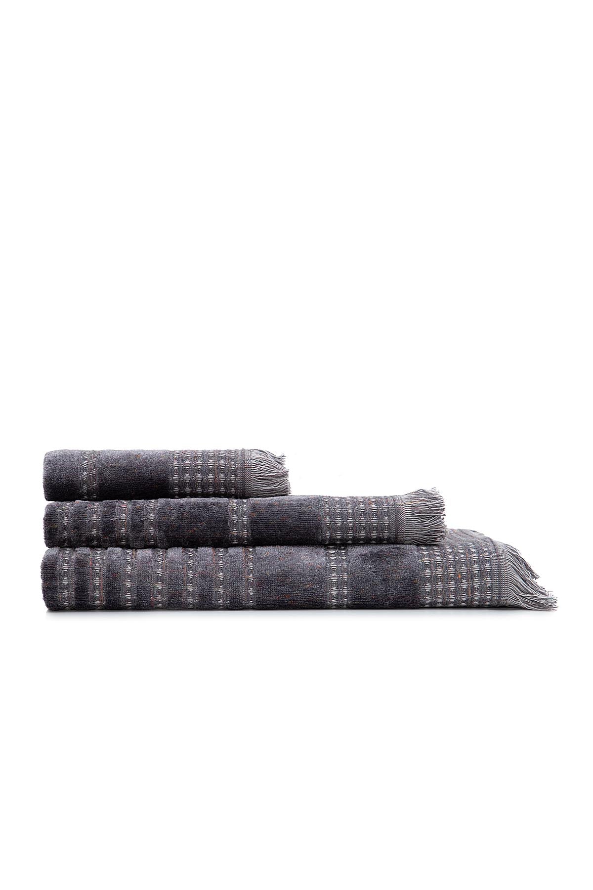 Front view of the Zeus Organic Cotton Bath, Hand & Washcloth Set in Cozy Cobalt, showcasing the soft texture and vibrant colour of the towels neatly arranged