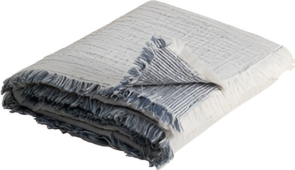 Textured blanket with frayed edges on a white background