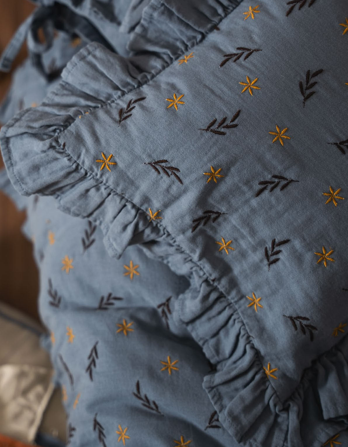 Muslin Duvet Cover Set in navy blue made with organic sheets.