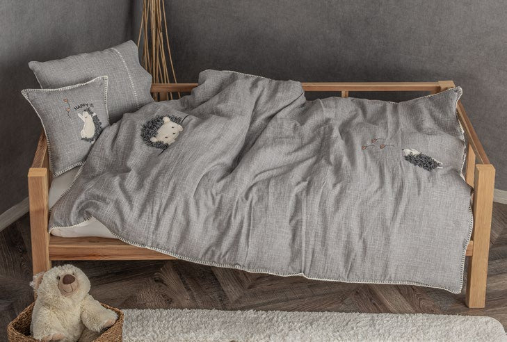 Muslin Duvet Cover Set in grey made with organic sheets.