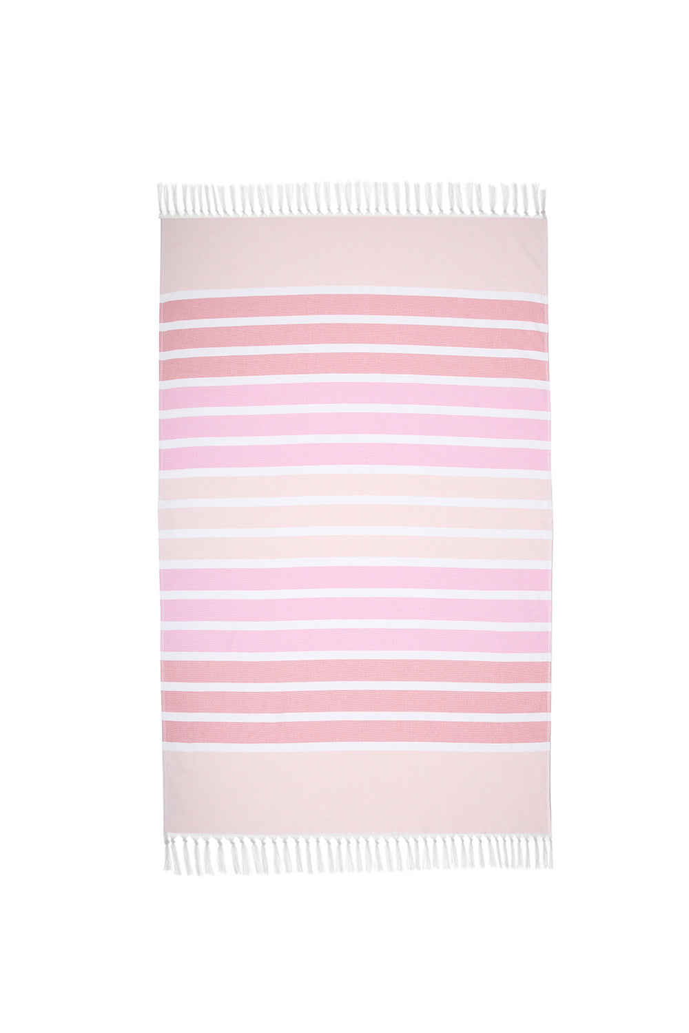 Striped pink and white towel on a white background