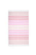 Striped pink and white towel on a white background