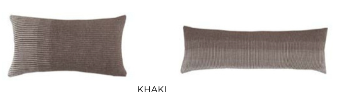 Amaya cushion set in Khaki featuring striped standard and lumbar pillows — earthy sustainable home decor accents by Minoa Home.