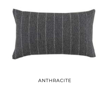 Anthracite rectangular pillow with vertical white stripes — minimalist sustainable decorative cushion by Minoa Home