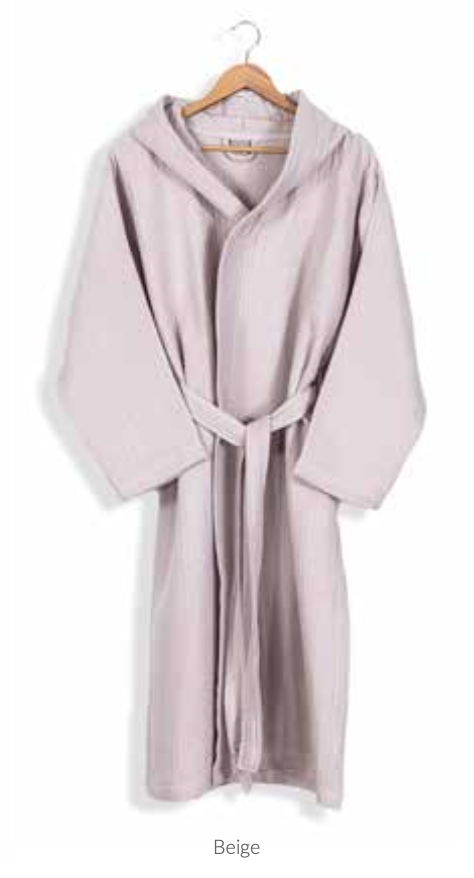 Light grey hooded bathrobe made from sustainable Aegean cotton, featuring a soft eco-luxe texture and minimalist tie-waist design—ideal for spa, hotel, or eco-conscious home living.