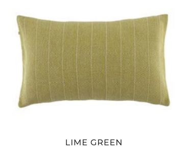 Lime green rectangular pillow with subtle vertical white stripes — sustainable decorative cushion for modern eco-conscious spaces.