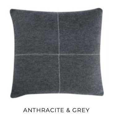 Talin square cushion in Anthracite and Grey with stitched cross accent — elegant sustainable throw pillow for minimalist living spaces.