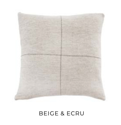Talin decorative cushion in Beige and Ecru with minimalist cross-stitch detail — neutral sustainable throw pillow for contemporary interiors.
