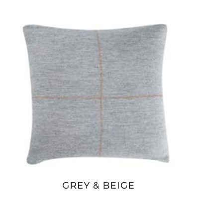 Talin cushion in Grey and Beige with center-stitched detail — modern neutral throw pillow for minimal and sustainable home styling.