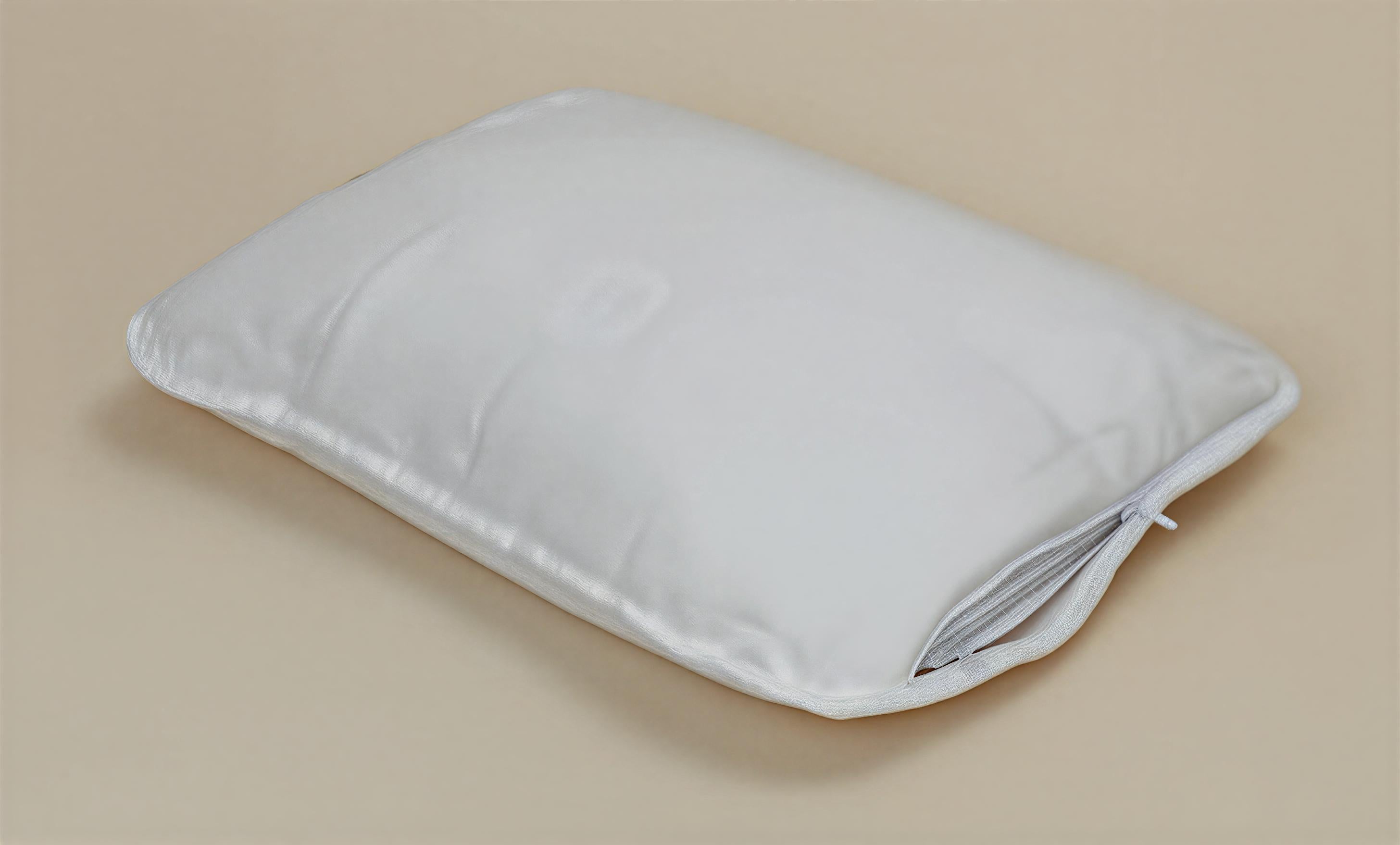 Soft organic cotton pillow with a side zipper by Minoa Home, made with organic sheets, ideal for adjustable comfort and hypoallergenic support.